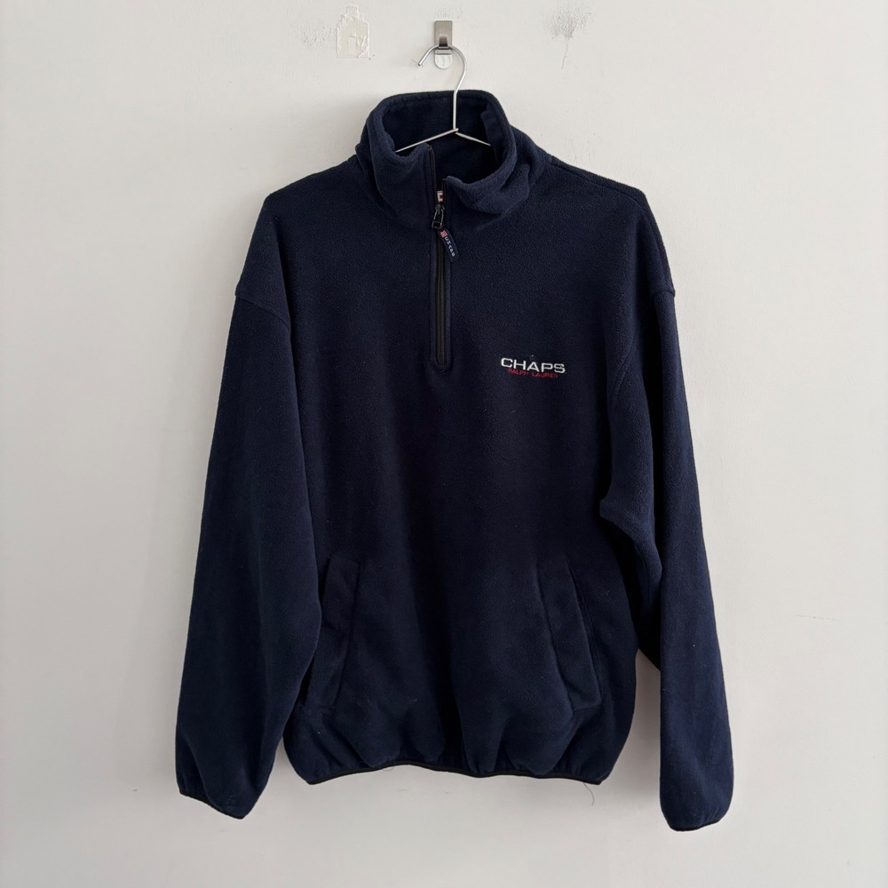 Chaps Ralph Lauren Mens Navy Blue Fleece Quarter Zip Pullover Large